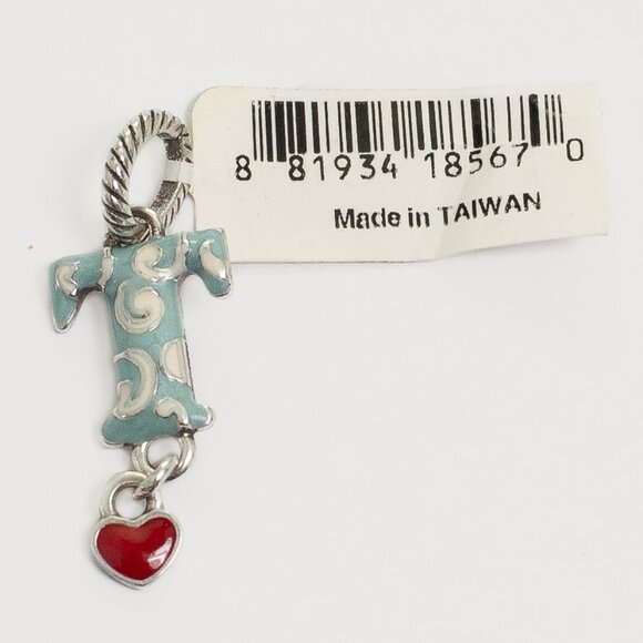 NWT Brighton Enamel Heart & Flower Initial Letter T Charm - Picture 2 of 5